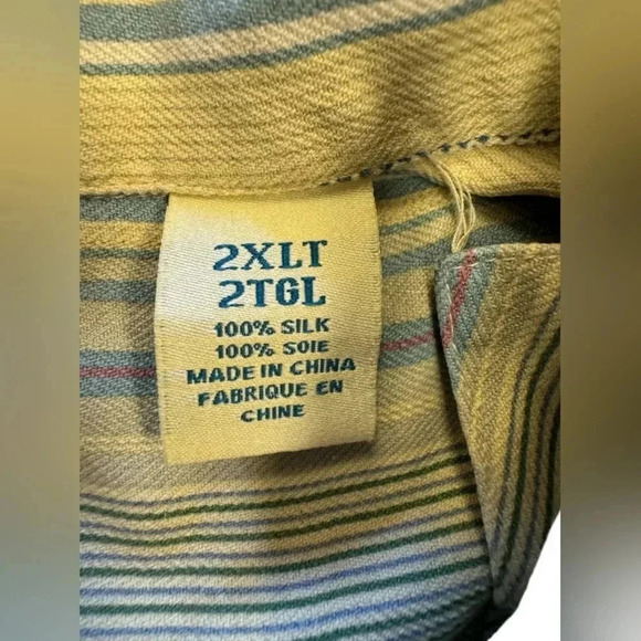 Joseph & Feiss Button  Down Shirt 100% Silk Wood Buttons Yellow/Blue Size 2XL - Picture 7 of 8